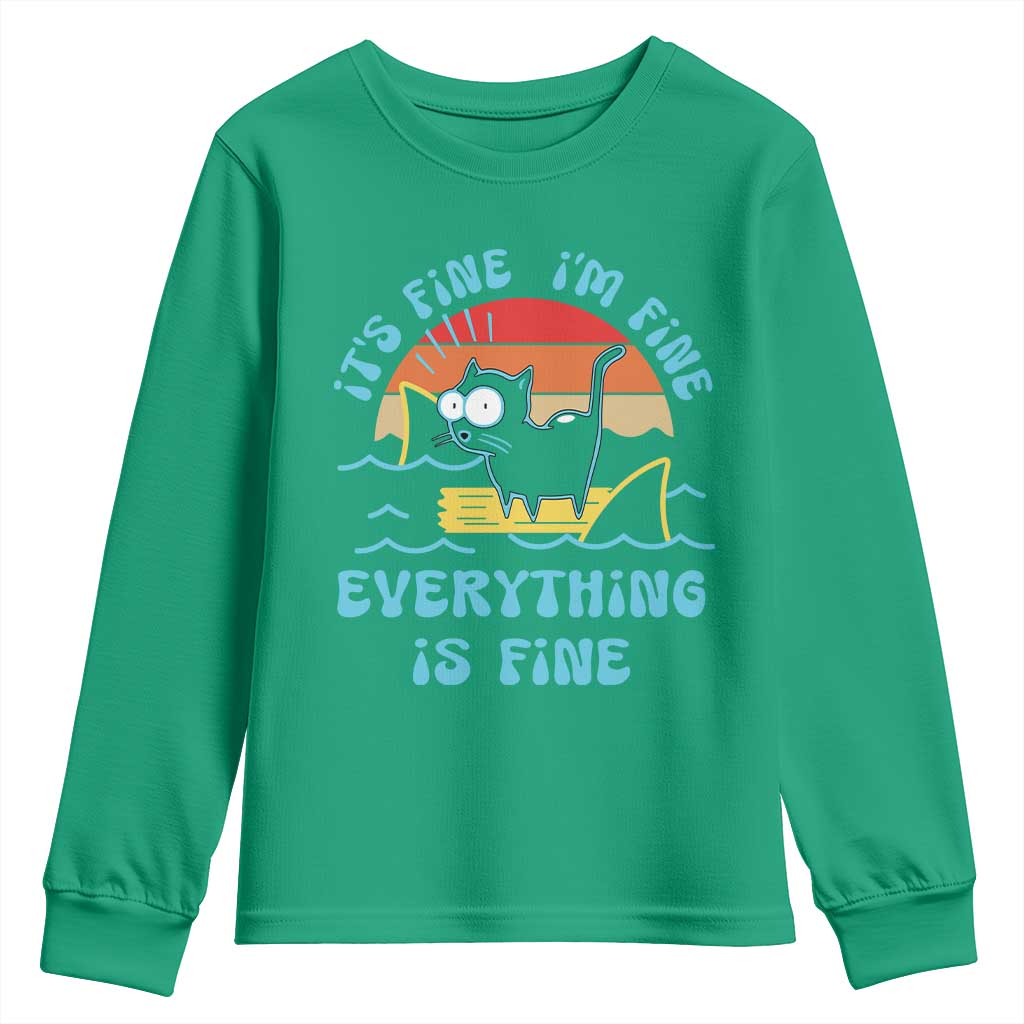 It's Fine I'm Fine Everything Is Fine Funny Cat Youth Sweatshirt Christmas Gift - Wonder Print Shop