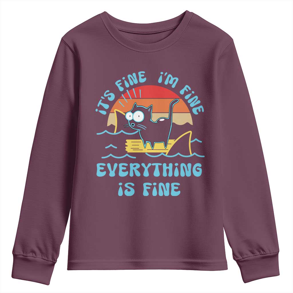 It's Fine I'm Fine Everything Is Fine Funny Cat Youth Sweatshirt Christmas Gift - Wonder Print Shop