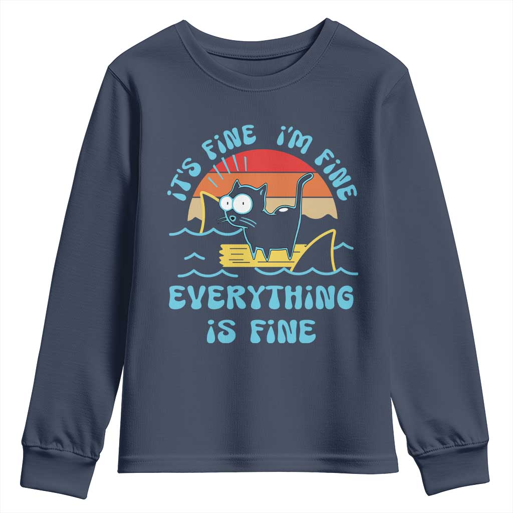 It's Fine I'm Fine Everything Is Fine Funny Cat Youth Sweatshirt Christmas Gift - Wonder Print Shop