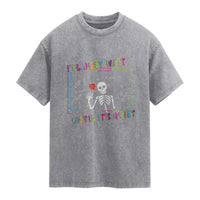 Funny Teacher Washed Cotton T-Shirt I'll Just Wait Until It's Quiet Leopard Teachers Skeleton