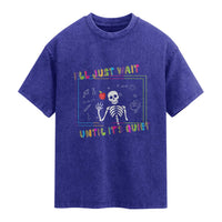 Funny Teacher Washed Cotton T-Shirt I'll Just Wait Until It's Quiet Leopard Teachers Skeleton