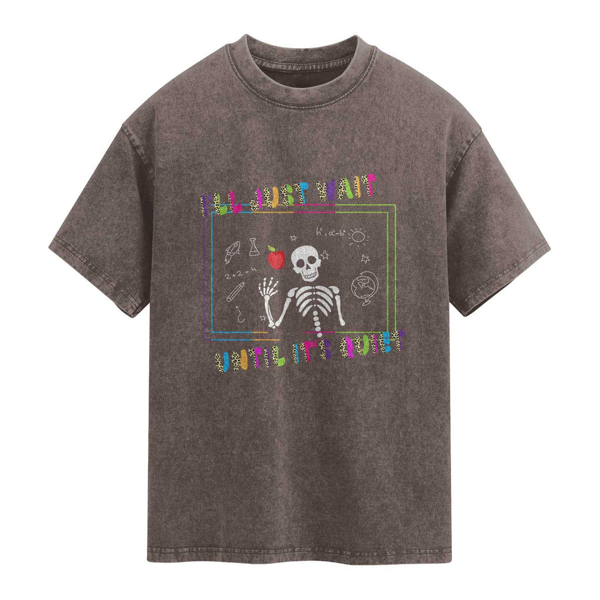 Funny Teacher Washed Cotton T-Shirt I'll Just Wait Until It's Quiet Leopard Teachers Skeleton