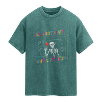 Funny Teacher Washed Cotton T-Shirt I'll Just Wait Until It's Quiet Leopard Teachers Skeleton