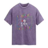 Funny Teacher Washed Cotton T-Shirt I'll Just Wait Until It's Quiet Leopard Teachers Skeleton