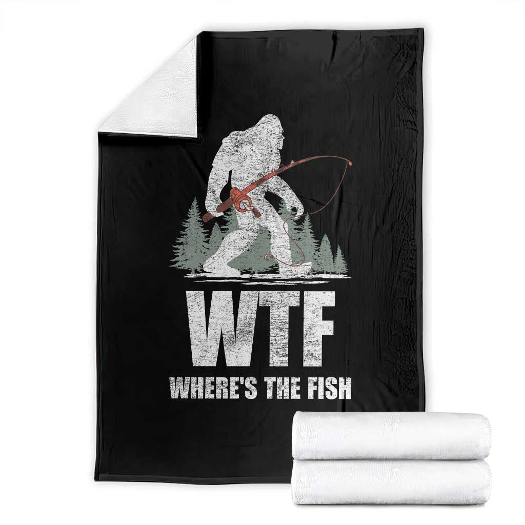 WTF Where's The Fish Throw Blanket Funny Fishing Gifts Bigfoot Sasquatch - Wonder Print Shop