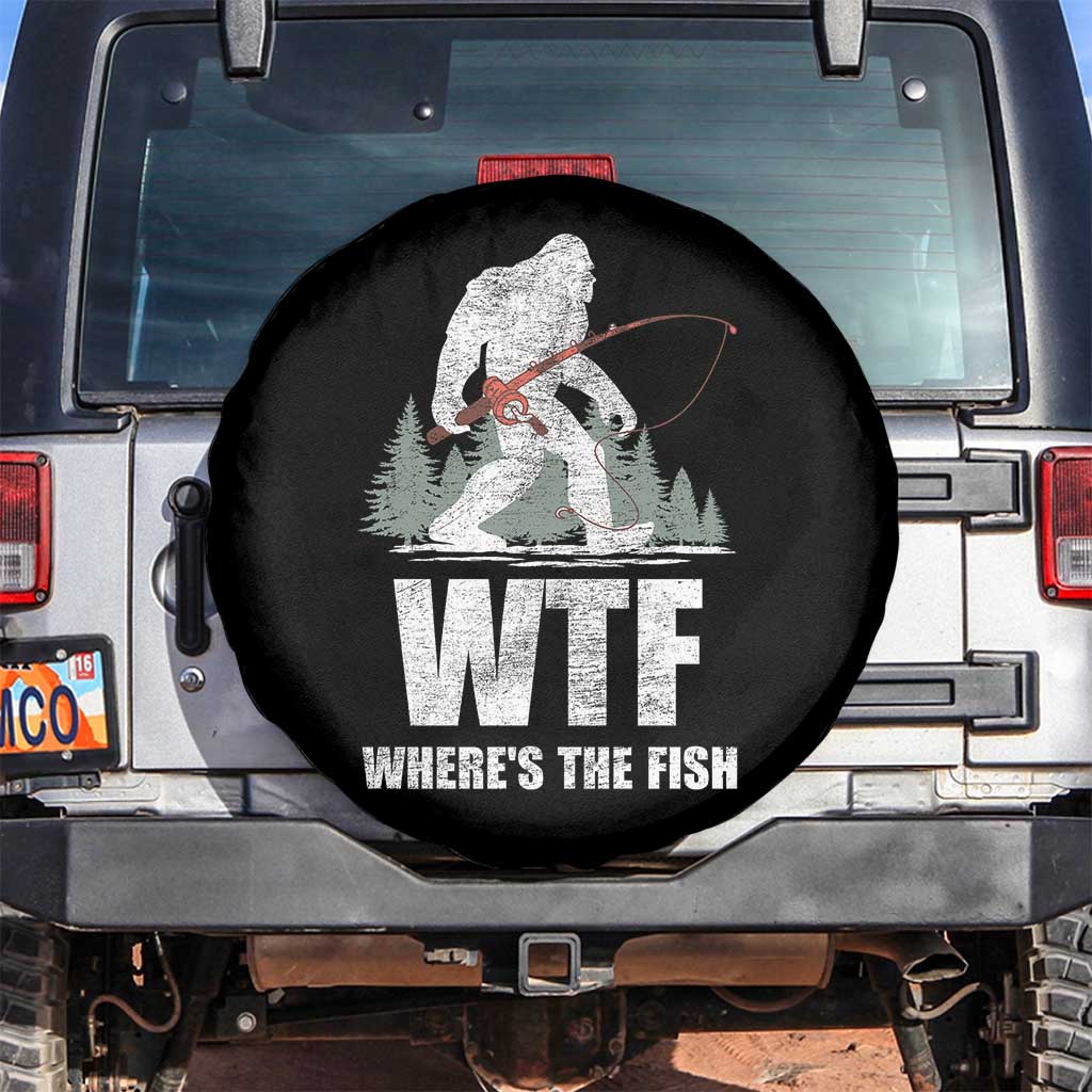 WTF Where's The Fish Spare Tire Cover Funny Fishing Gifts Bigfoot Sasquatch - Wonder Print Shop