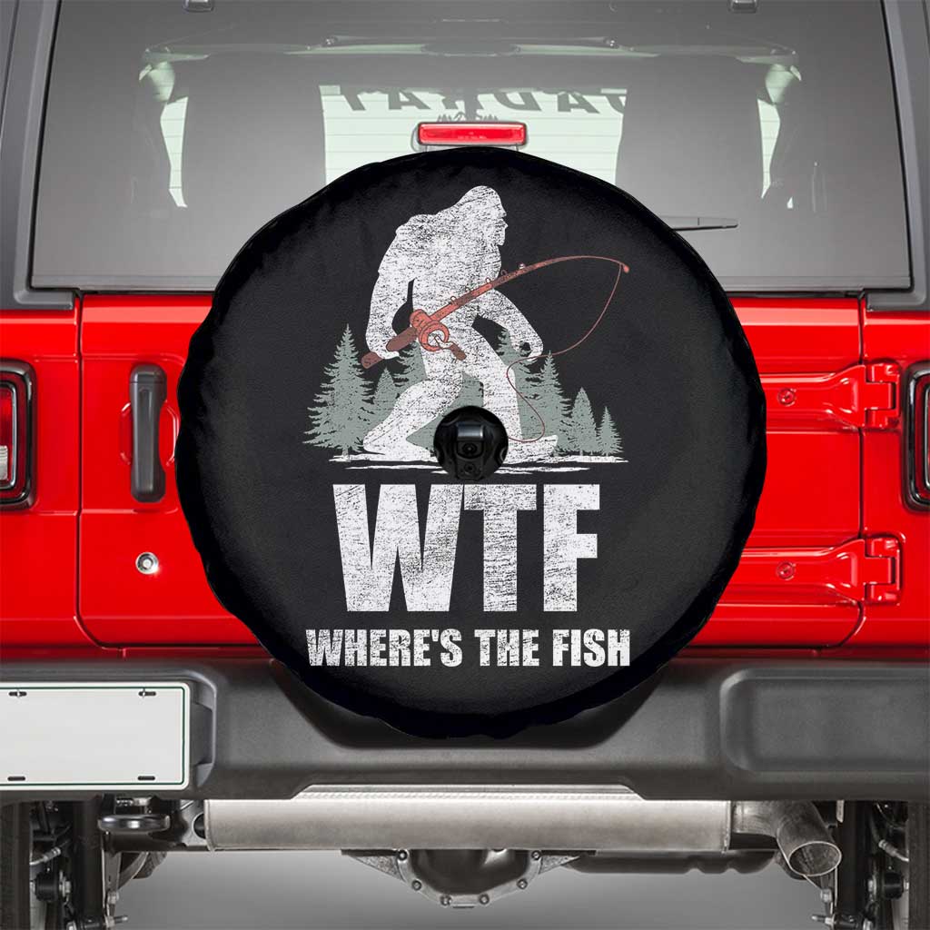 WTF Where's The Fish Spare Tire Cover Funny Fishing Gifts Bigfoot Sasquatch - Wonder Print Shop