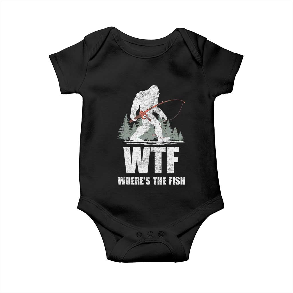 WTF Where's The Fish Baby Onesie Funny Fishing Gifts Bigfoot Sasquatch - Wonder Print Shop