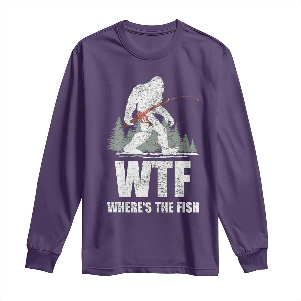 WTF Where's The Fish Long Sleeve Shirt Funny Fishing Gifts Bigfoot Sasquatch - Wonder Print Shop