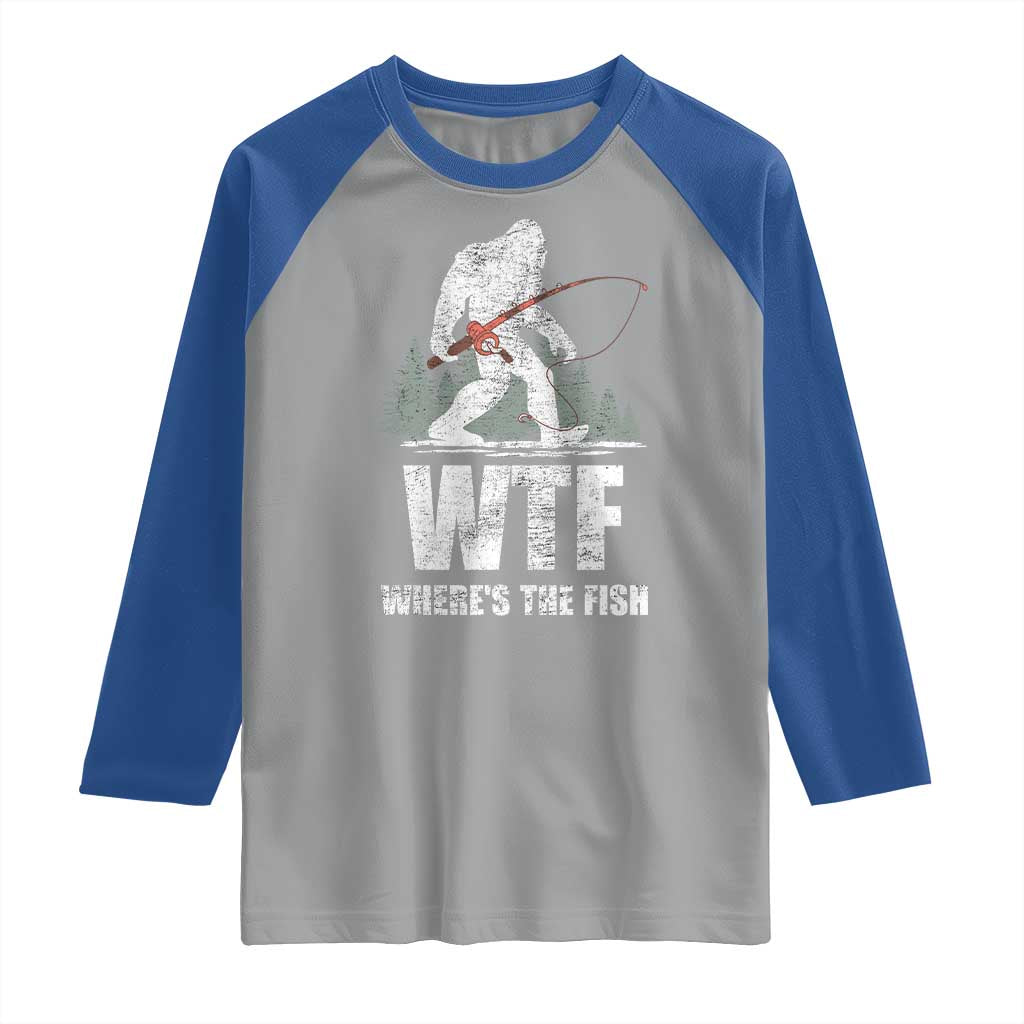 WTF Where's The Fish Raglan Shirt Funny Fishing Gifts Bigfoot Sasquatch - Wonder Print Shop