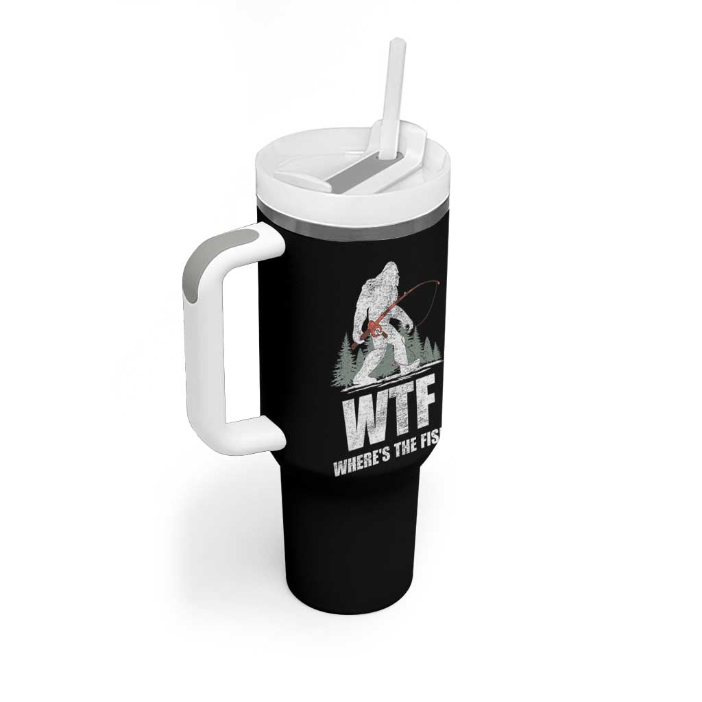 WTF Where's The Fish Tumbler With Handle Funny Fishing Gifts Bigfoot Sasquatch - Wonder Print Shop