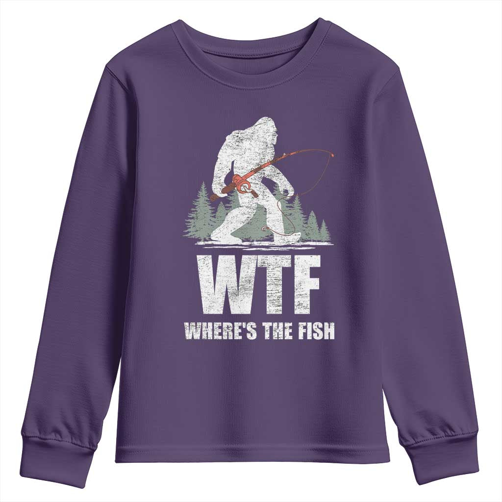 WTF Where's The Fish Youth Sweatshirt Funny Fishing Gifts Bigfoot Sasquatch - Wonder Print Shop