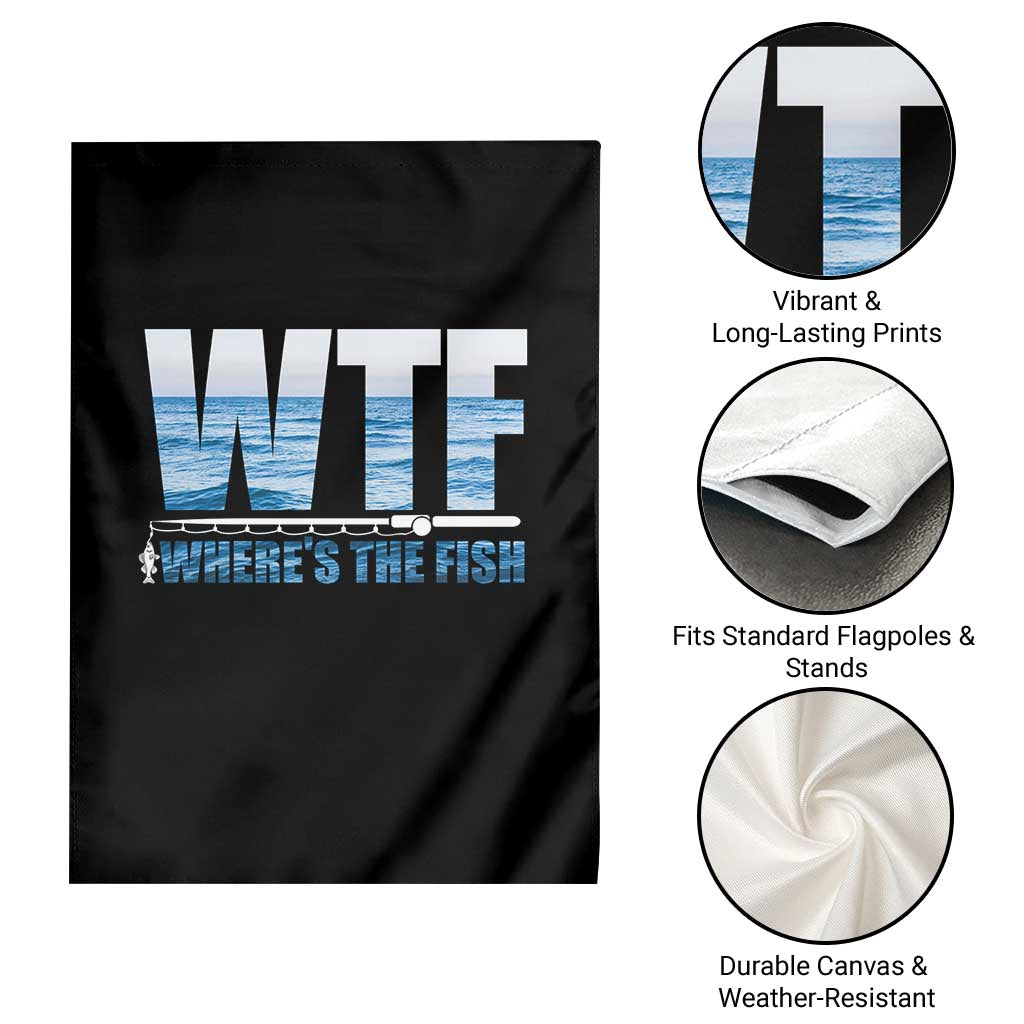 WTF Where's The Fish Garden Flag Funny Fishing Gifts Fathers Day - Wonder Print Shop