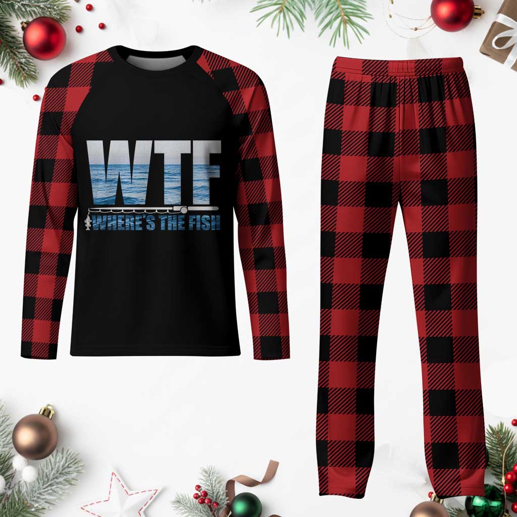 WTF Where's The Fish Plaid Pajama Set Funny Fishing Gifts Fathers Day - Wonder Print Shop
