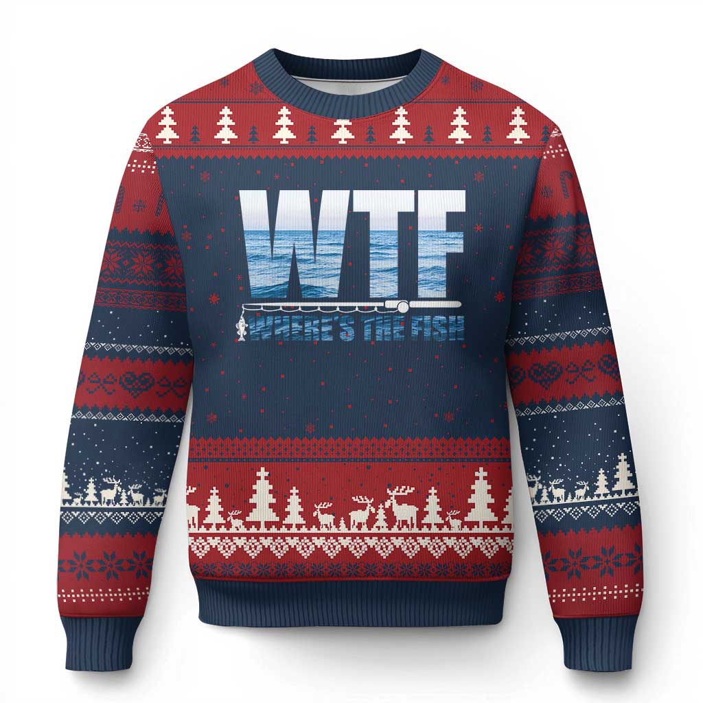 WTF Where's The Fish Ugly Christmas Sweater Funny Fishing Gifts Fathers Day - Wonder Print Shop
