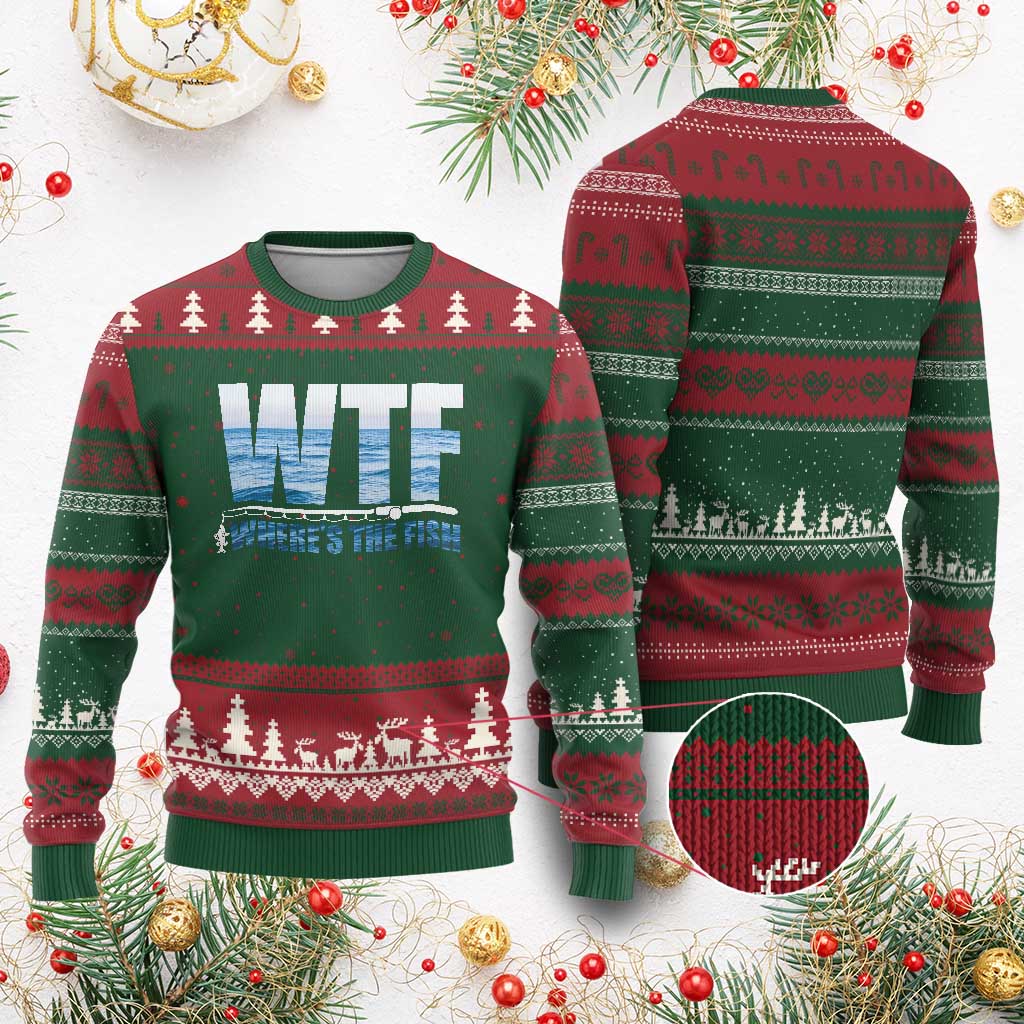 WTF Where's The Fish Ugly Christmas Sweater Funny Fishing Gifts Fathers Day - Wonder Print Shop