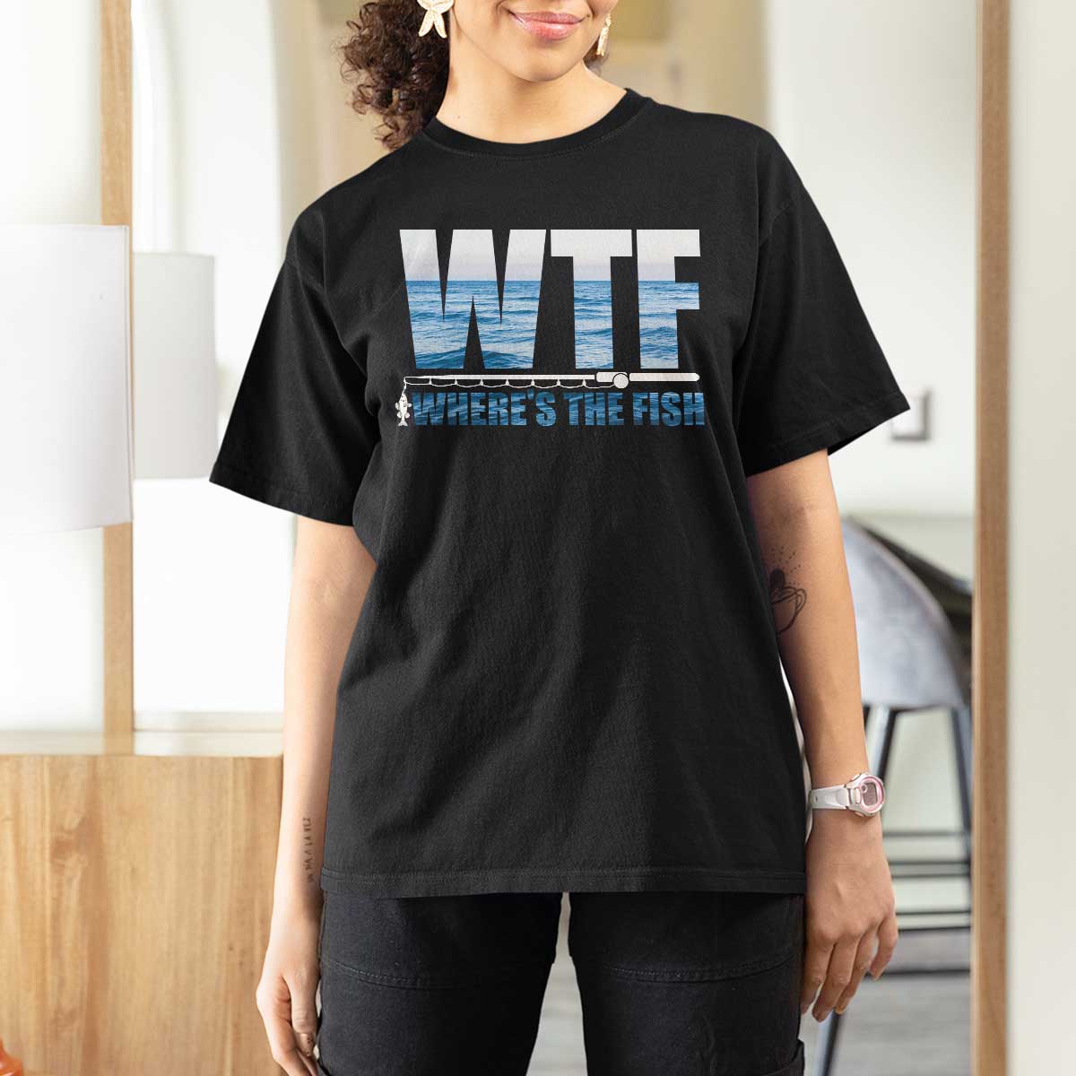 WTF Where's The Fish T Shirt For Women Funny Fishing Gifts Fathers Day - Wonder Print Shop