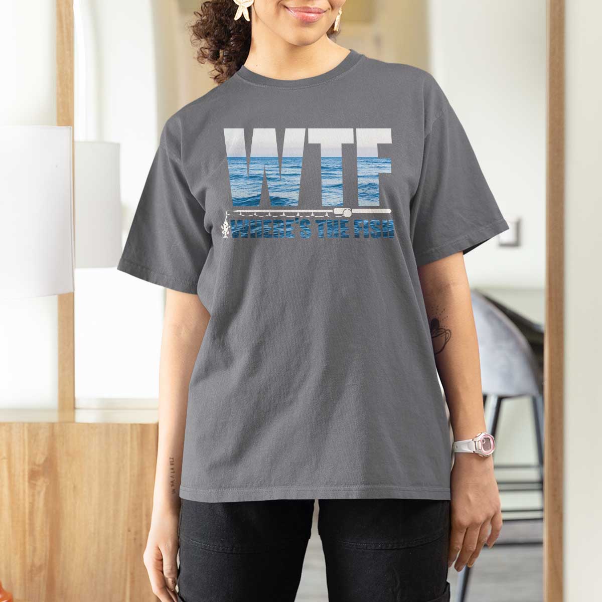 WTF Where's The Fish T Shirt For Women Funny Fishing Gifts Fathers Day - Wonder Print Shop