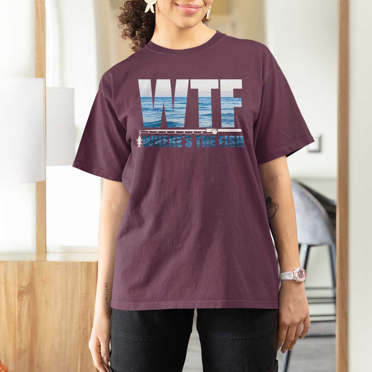 WTF Where's The Fish T Shirt For Women Funny Fishing Gifts Fathers Day - Wonder Print Shop