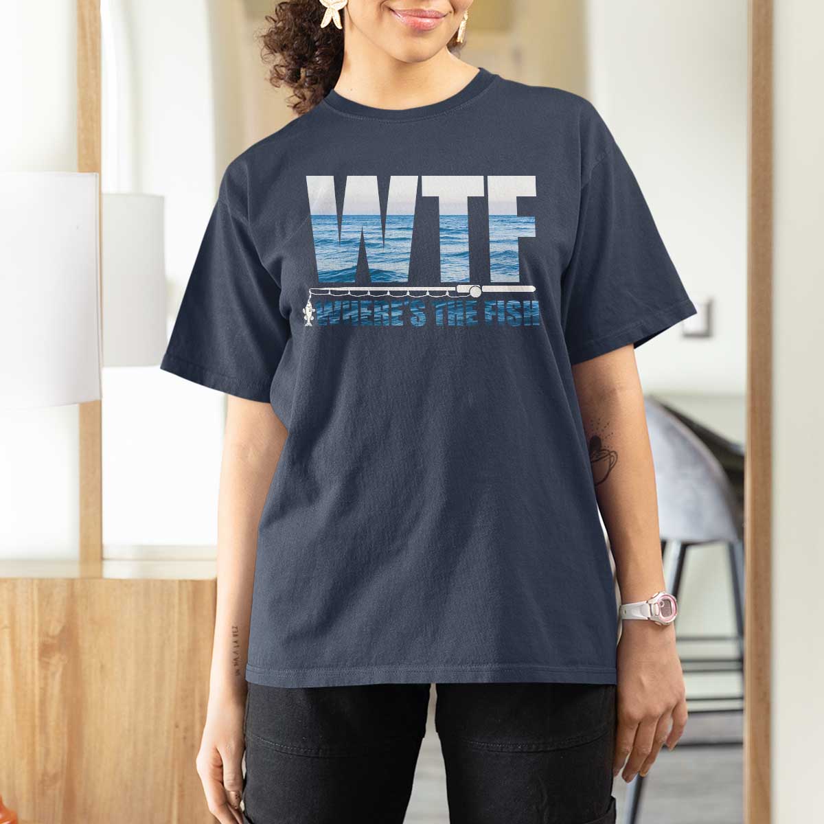 WTF Where's The Fish T Shirt For Women Funny Fishing Gifts Fathers Day - Wonder Print Shop