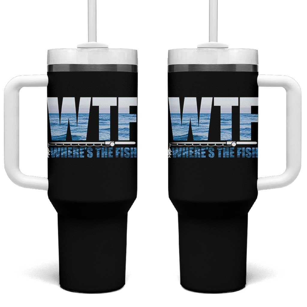WTF Where's The Fish Tumbler With Handle Funny Fishing Gifts Fathers Day - Wonder Print Shop