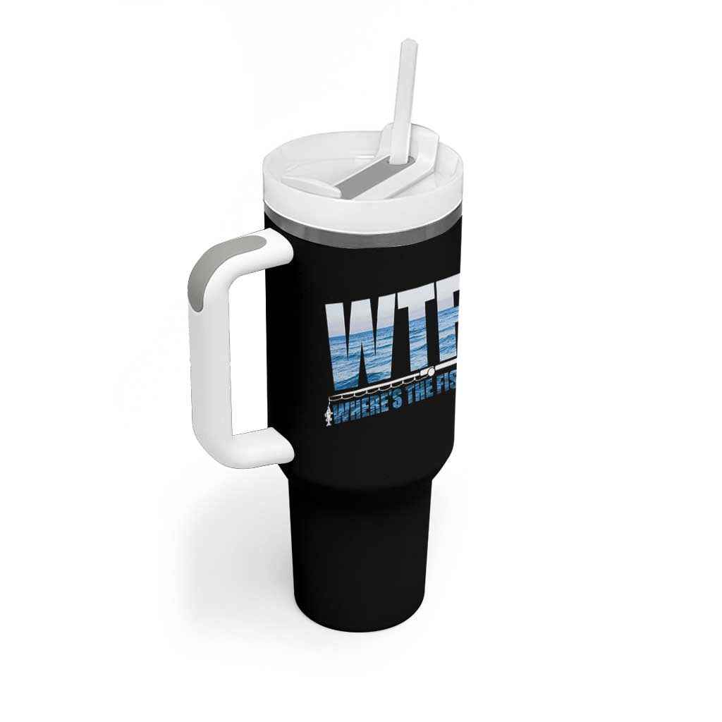 WTF Where's The Fish Tumbler With Handle Funny Fishing Gifts Fathers Day - Wonder Print Shop