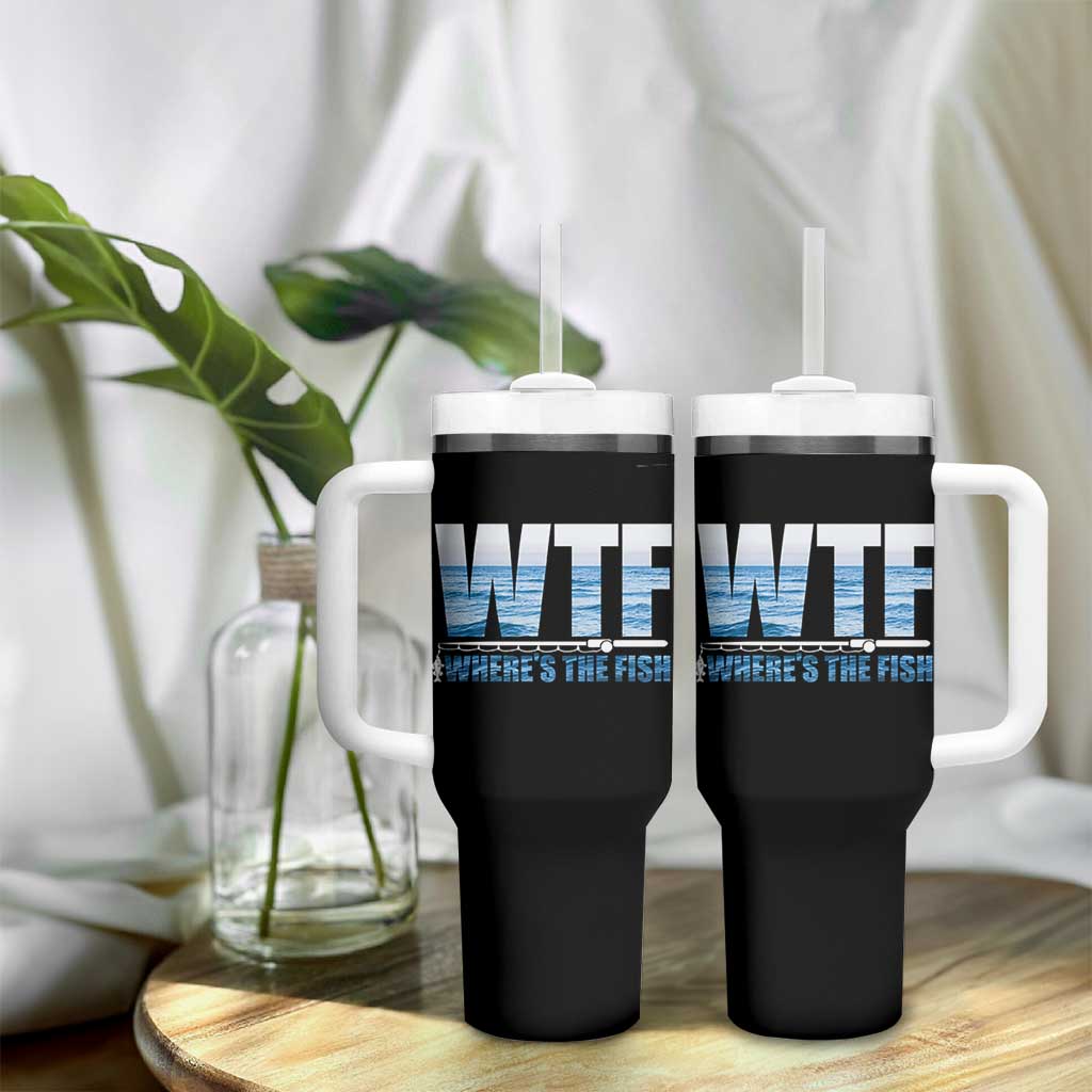 WTF Where's The Fish Tumbler With Handle Funny Fishing Gifts Fathers Day - Wonder Print Shop