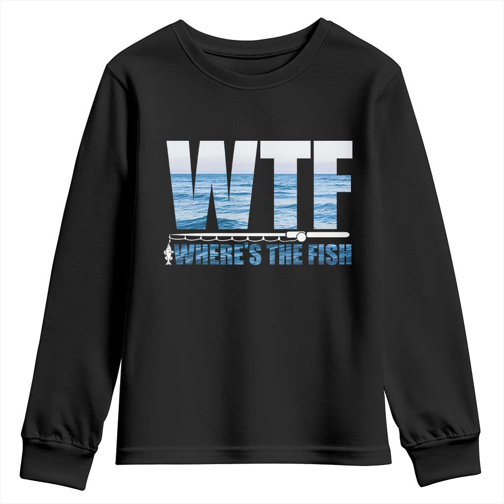 WTF Where's The Fish Youth Sweatshirt Funny Fishing Gifts Fathers Day - Wonder Print Shop