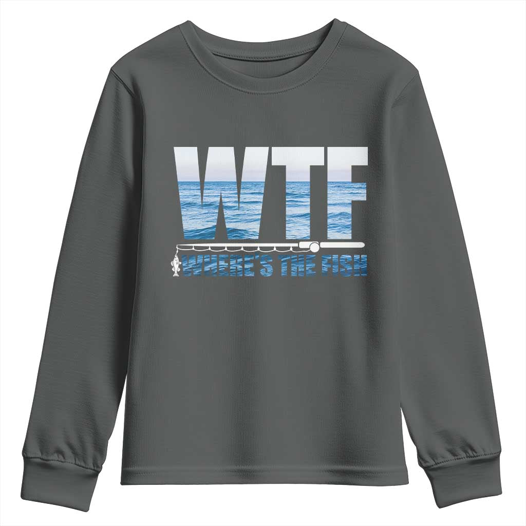WTF Where's The Fish Youth Sweatshirt Funny Fishing Gifts Fathers Day - Wonder Print Shop