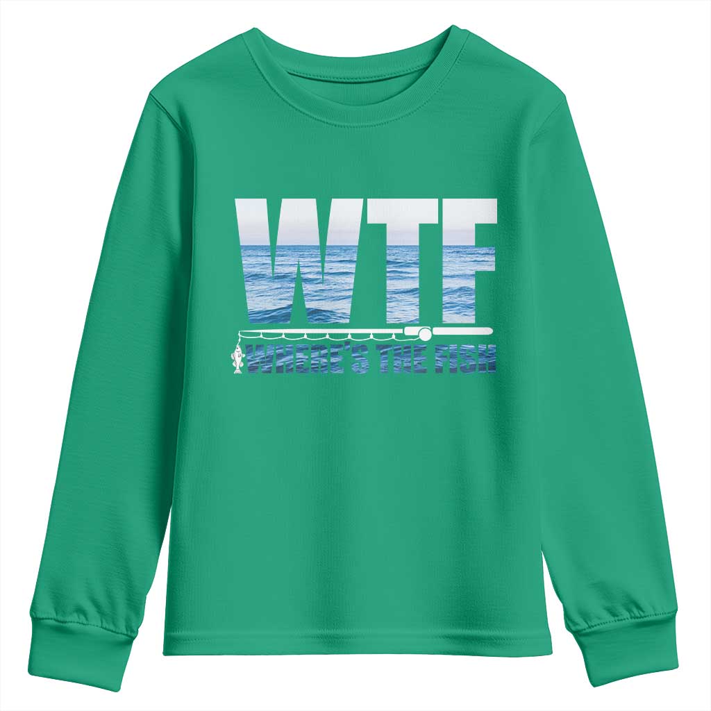 WTF Where's The Fish Youth Sweatshirt Funny Fishing Gifts Fathers Day - Wonder Print Shop