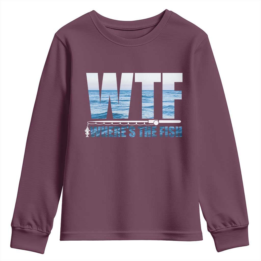 WTF Where's The Fish Youth Sweatshirt Funny Fishing Gifts Fathers Day - Wonder Print Shop