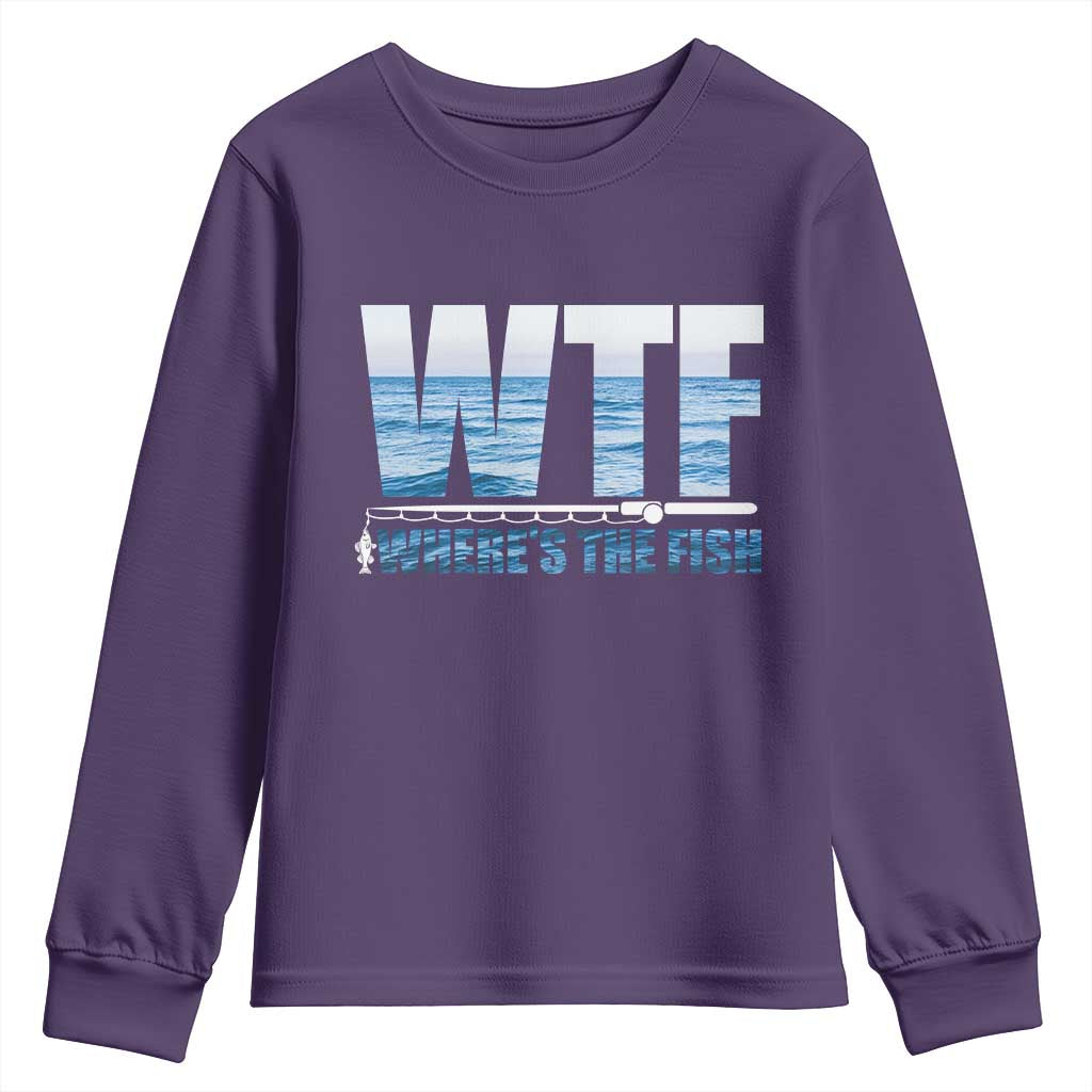WTF Where's The Fish Youth Sweatshirt Funny Fishing Gifts Fathers Day - Wonder Print Shop