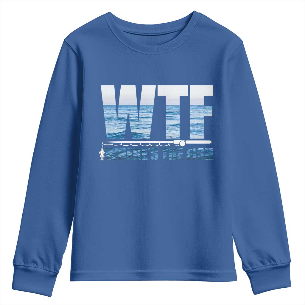WTF Where's The Fish Youth Sweatshirt Funny Fishing Gifts Fathers Day - Wonder Print Shop