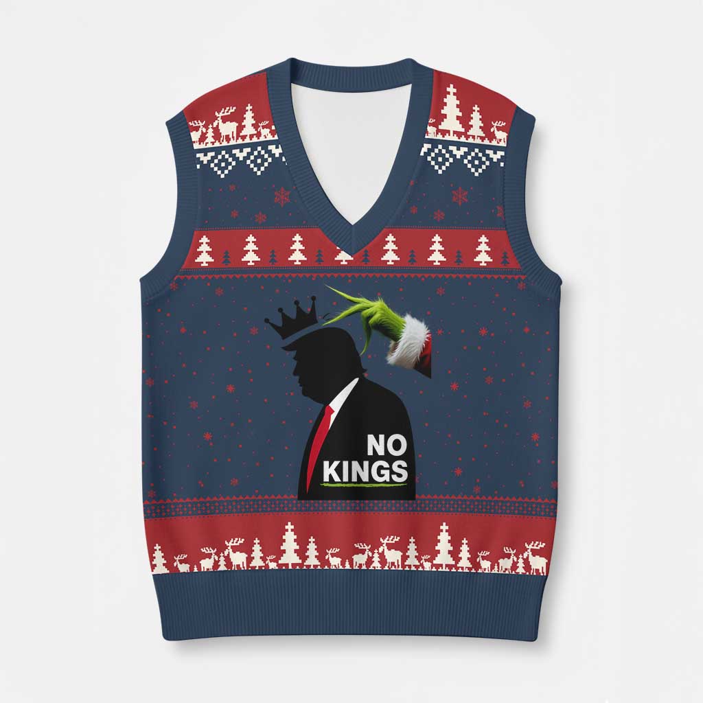 Funny Xmas No Kings in America V-Neck Knit Sweater Vest - Wonder Print Shop