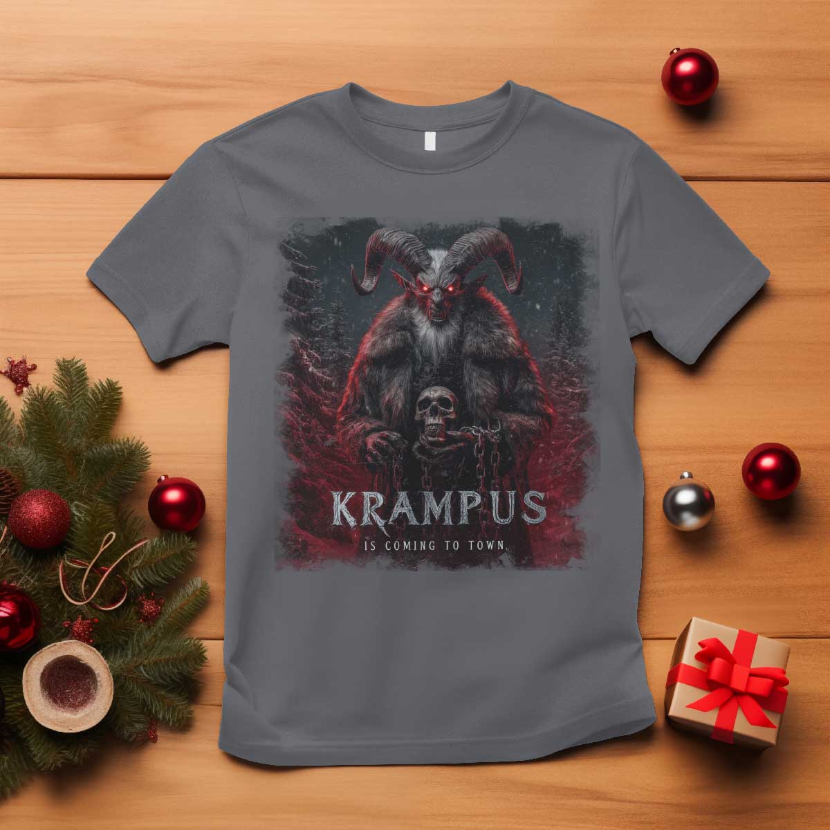 Krampus Is Coming To Town T Shirt Gothic Dark Xmas Gift Horror Holiday - Wonder Print Shop
