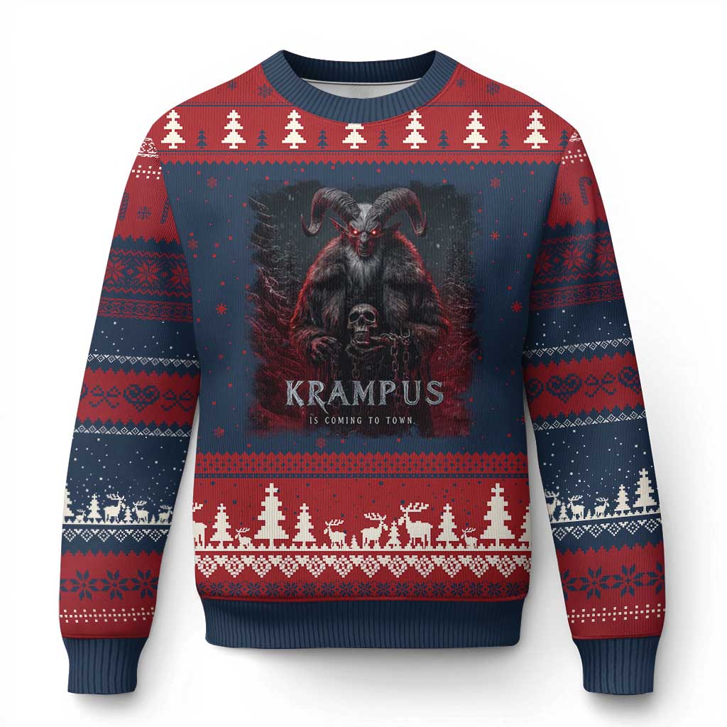 Krampus Is Coming To Town Ugly Christmas Sweater Gothic Dark Xmas Gift Horror Holiday - Wonder Print Shop