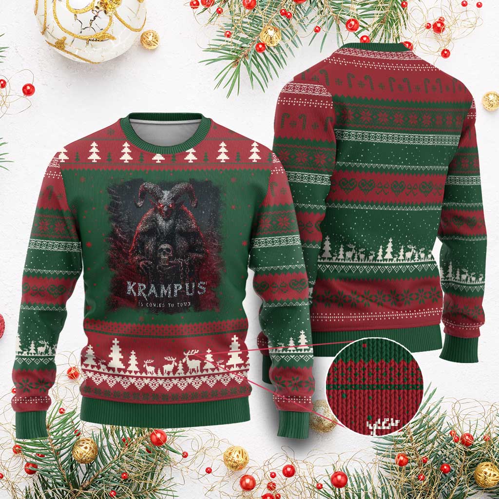 Krampus Is Coming To Town Ugly Christmas Sweater Gothic Dark Xmas Gift Horror Holiday - Wonder Print Shop