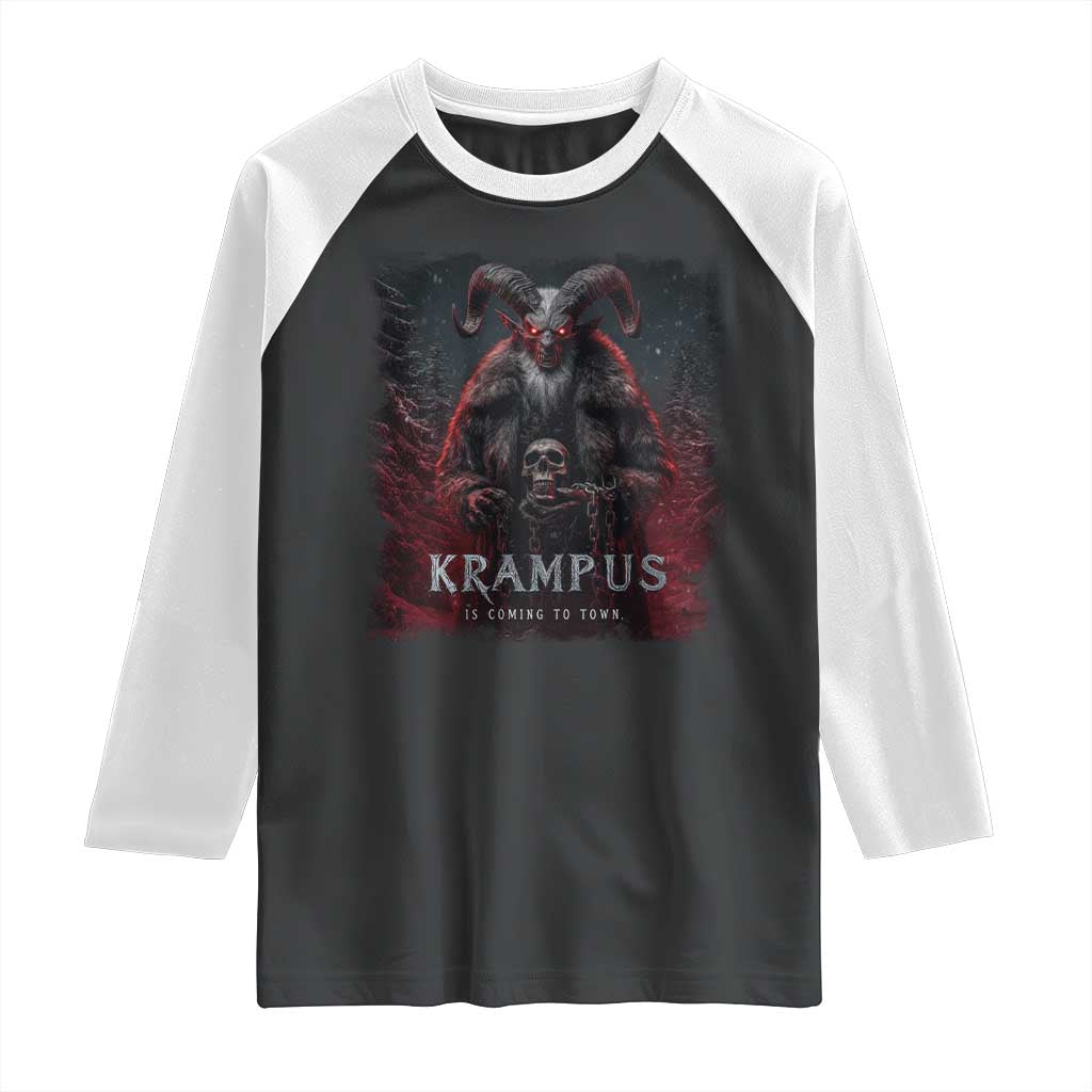 Krampus Is Coming To Town Raglan Shirt Gothic Dark Xmas Gift Horror Holiday - Wonder Print Shop