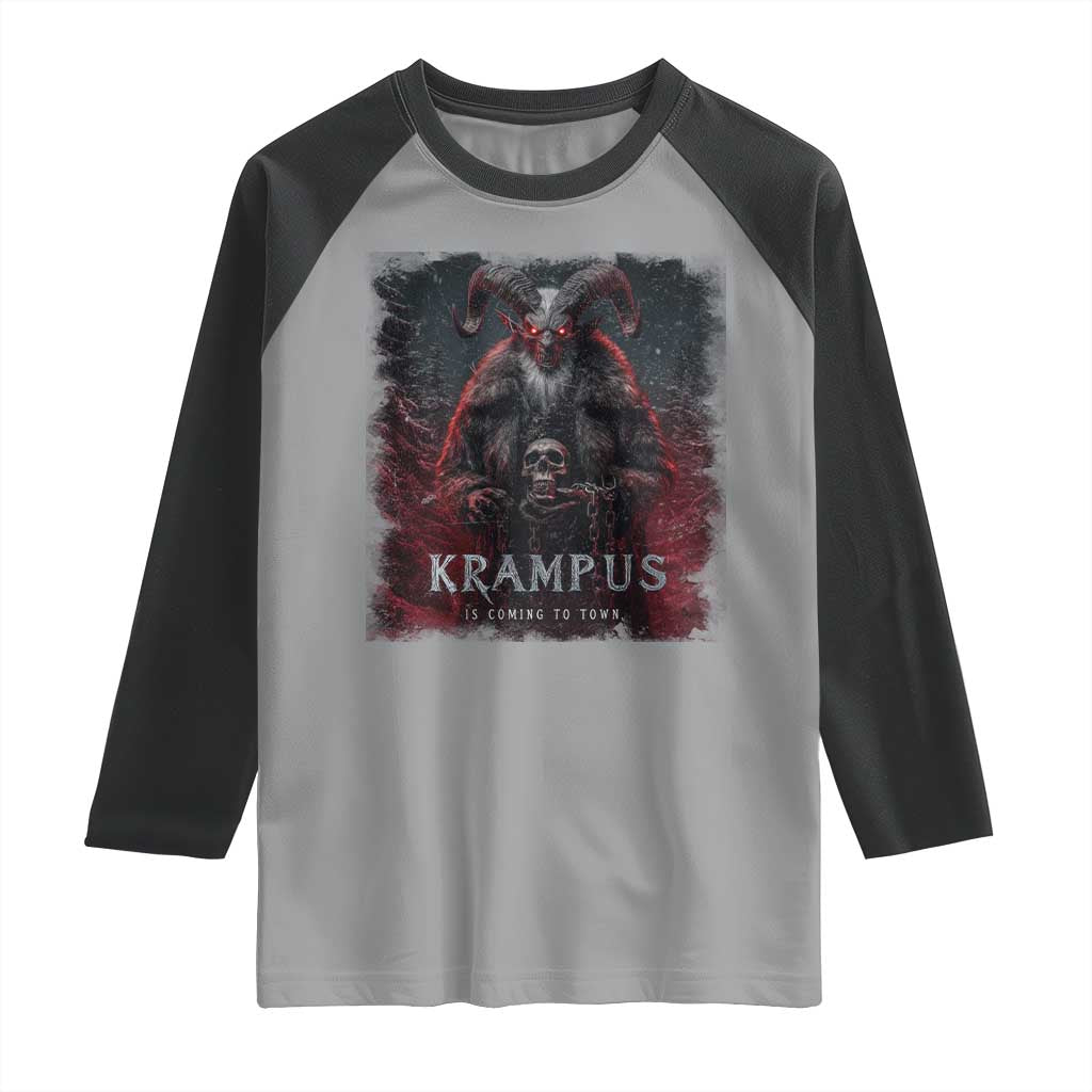 Krampus Is Coming To Town Raglan Shirt Gothic Dark Xmas Gift Horror Holiday - Wonder Print Shop
