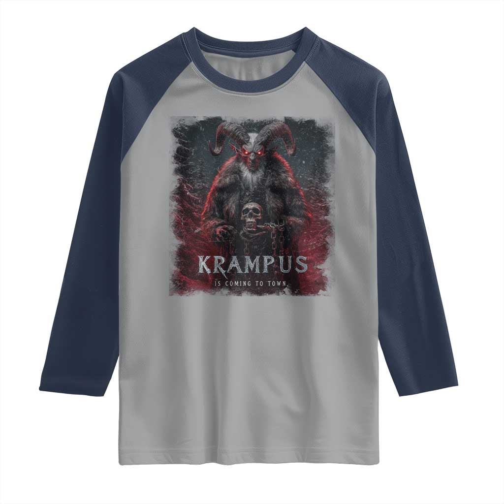Krampus Is Coming To Town Raglan Shirt Gothic Dark Xmas Gift Horror Holiday - Wonder Print Shop
