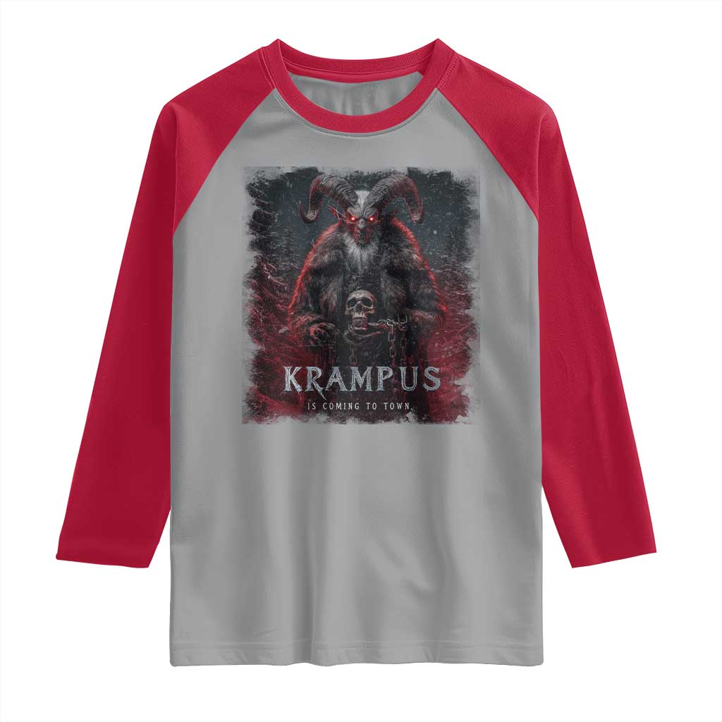 Krampus Is Coming To Town Raglan Shirt Gothic Dark Xmas Gift Horror Holiday - Wonder Print Shop