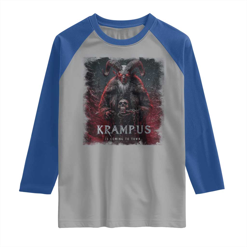 Krampus Is Coming To Town Raglan Shirt Gothic Dark Xmas Gift Horror Holiday - Wonder Print Shop