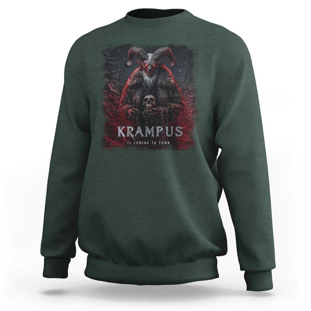 Krampus Is Coming To Town Sweatshirt Gothic Dark Xmas Gift Horror Holiday - Wonder Print Shop