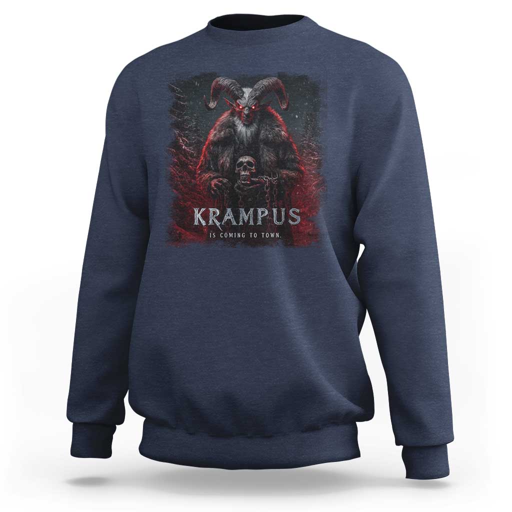 Krampus Is Coming To Town Sweatshirt Gothic Dark Xmas Gift Horror Holiday - Wonder Print Shop