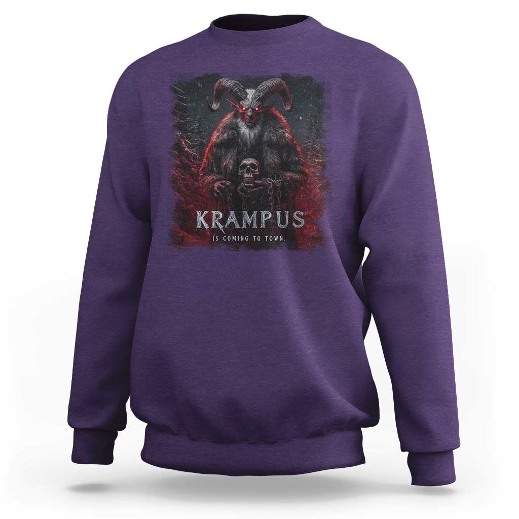 Krampus Is Coming To Town Sweatshirt Gothic Dark Xmas Gift Horror Holiday - Wonder Print Shop