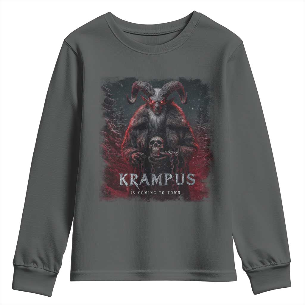 Krampus Is Coming To Town Youth Sweatshirt Gothic Dark Xmas Gift Horror Holiday - Wonder Print Shop