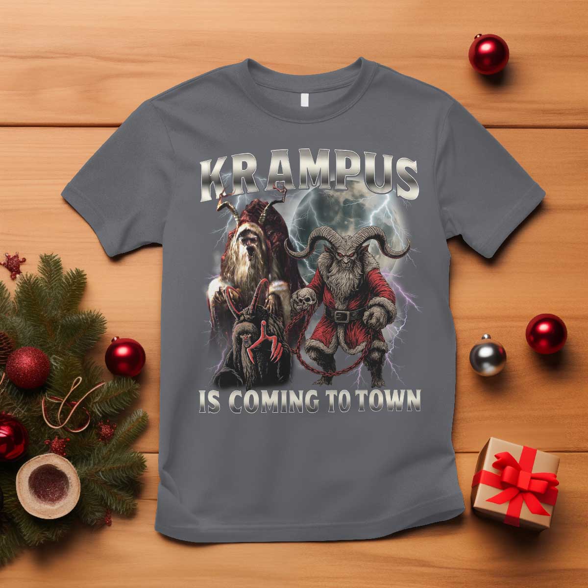 Krampus Is Coming To Town T Shirt Vintage Gothic Dark Xmas Gift Horror Holiday - Wonder Print Shop