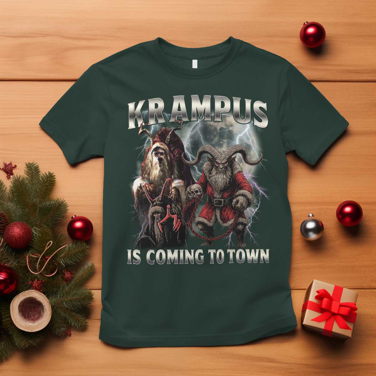Krampus Is Coming To Town T Shirt Vintage Gothic Dark Xmas Gift Horror Holiday - Wonder Print Shop