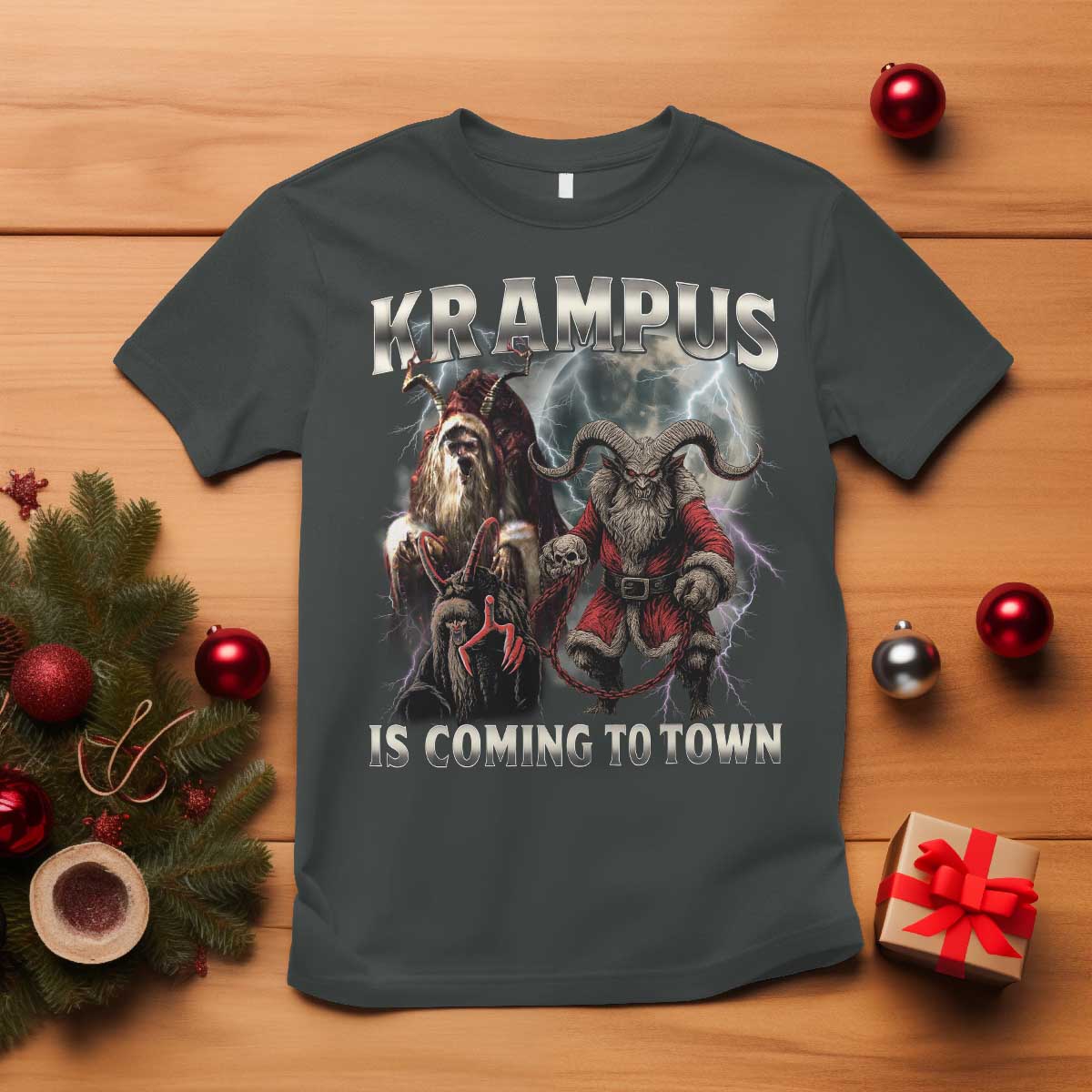 Krampus Is Coming To Town T Shirt Vintage Gothic Dark Xmas Gift Horror Holiday - Wonder Print Shop