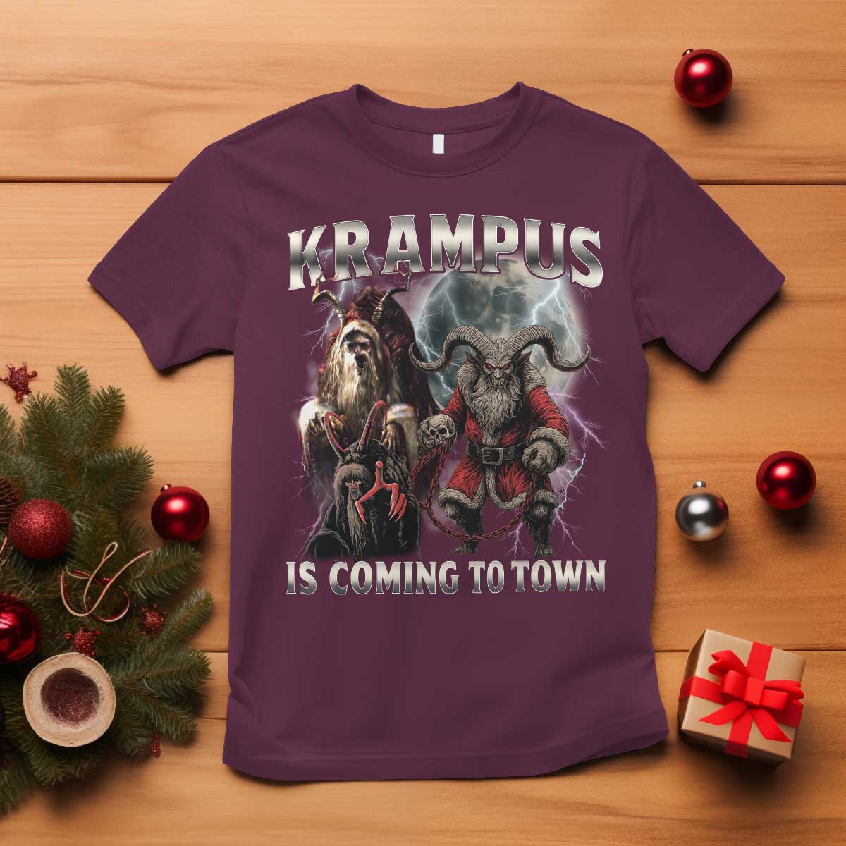 Krampus Is Coming To Town T Shirt Vintage Gothic Dark Xmas Gift Horror Holiday - Wonder Print Shop